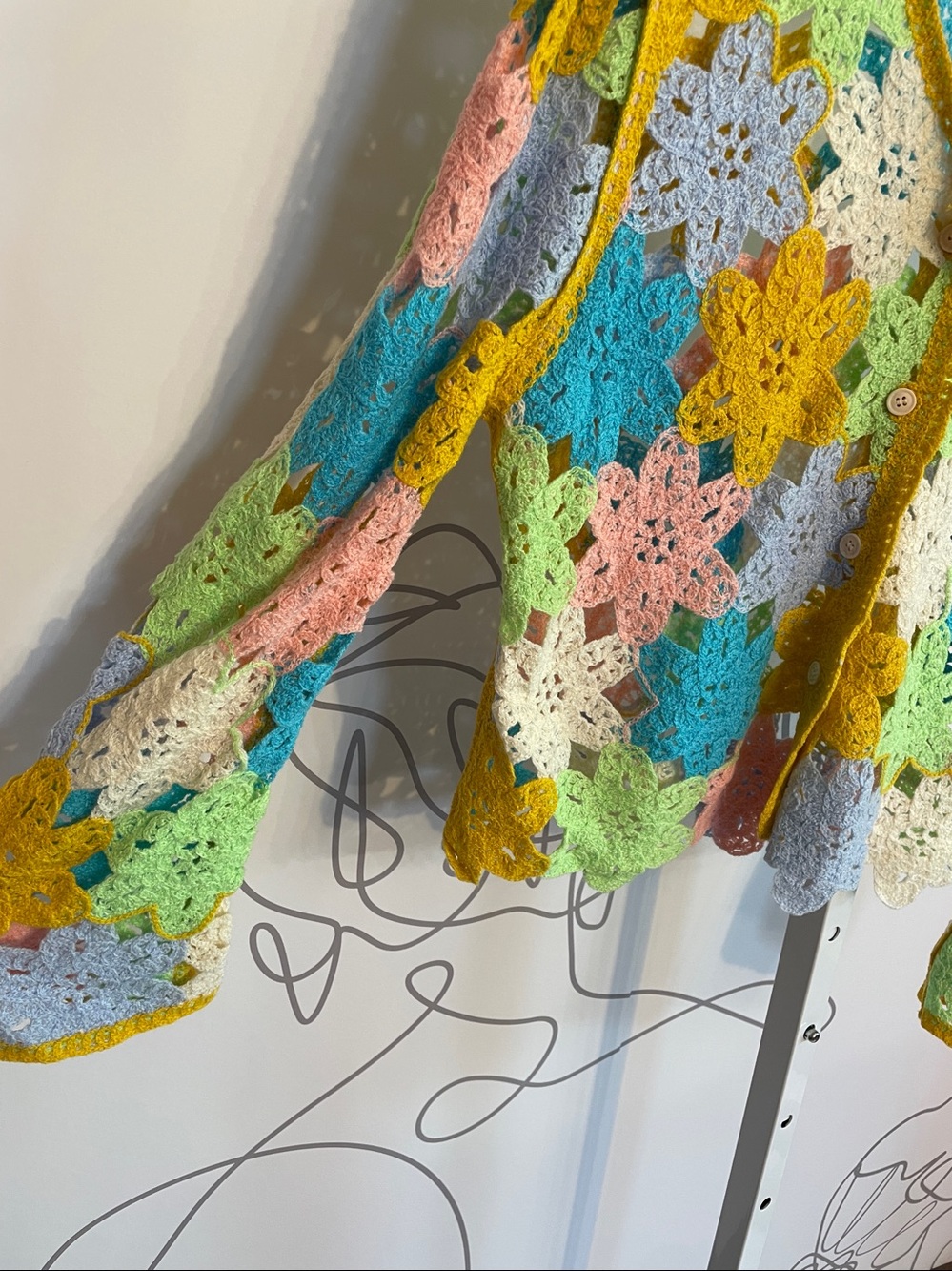 Crochet Floral Multi-Color Button Cardigan Sweater  O/S (fits most) - Picture 4 of 6